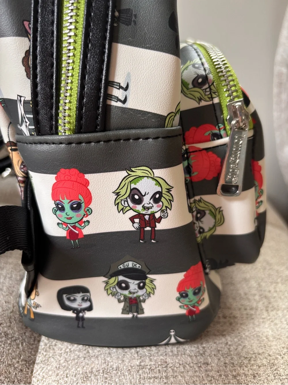 Loungefly Beetlejuice Mini Backpack Black Striped Chibi Character Print NWT
